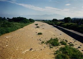 写真：湯川酸性水によるへい死事故発生時の千曲川本流